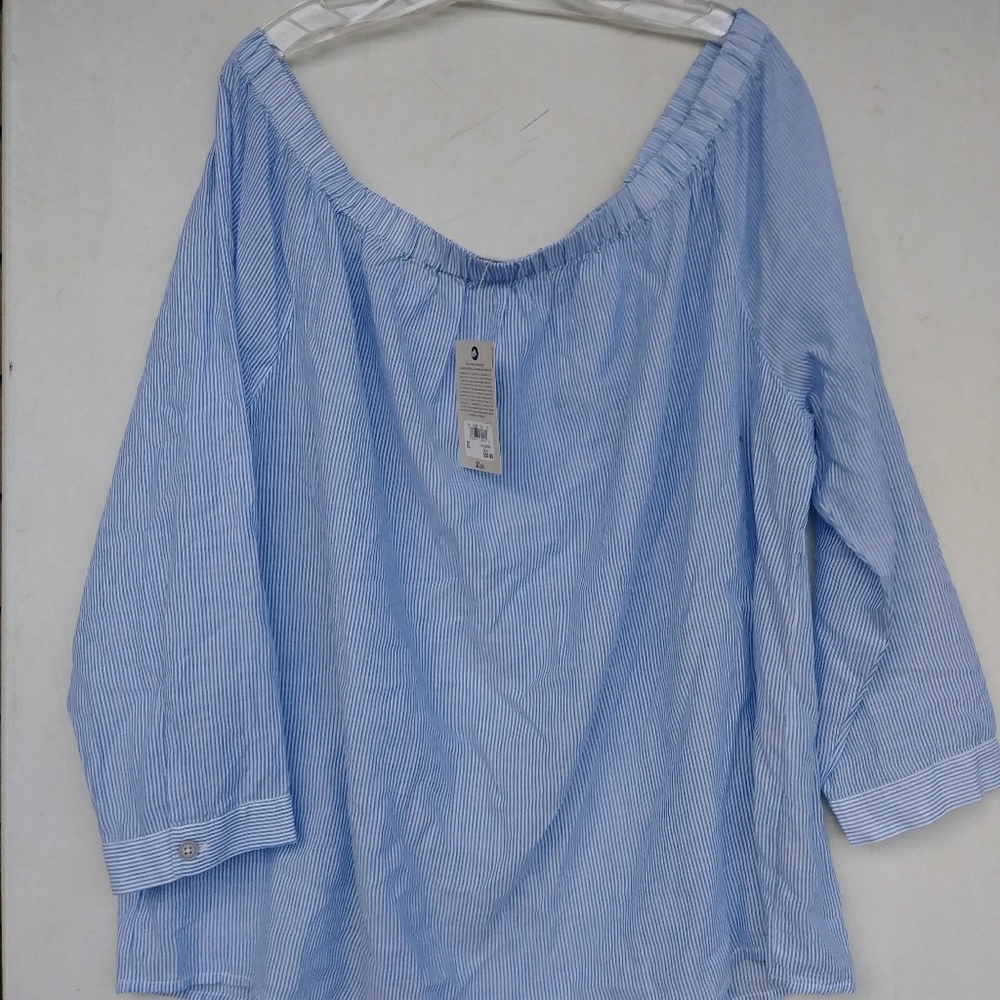 NWT G.H. Bass & Co Light Blue Pin Stripe Top